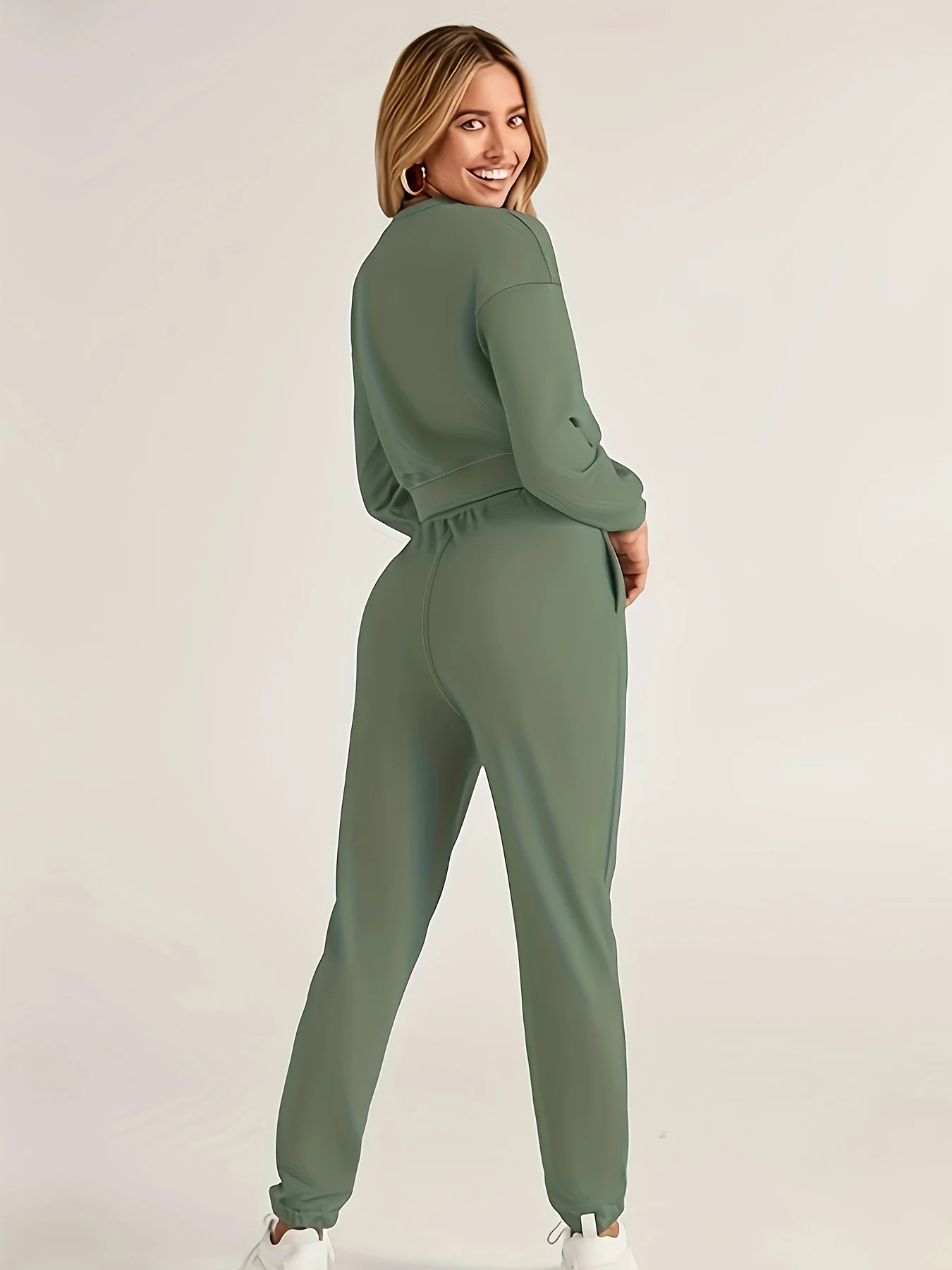 المرأة عادية قطعتين مجموعة طويلة الأكمام المحاصيل الأعلى البلوز الرباط السراويل بدلة عدو بدلة رياضية غير رسمية #2