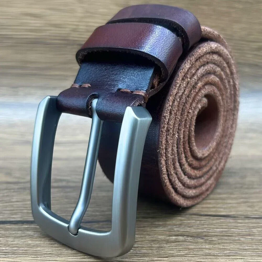 3.8CM Genuine Leather Belts For Men Luxury Designer High Quality Fashion Style Vintage Brown Cowboy Male Belt Factory Wholesale