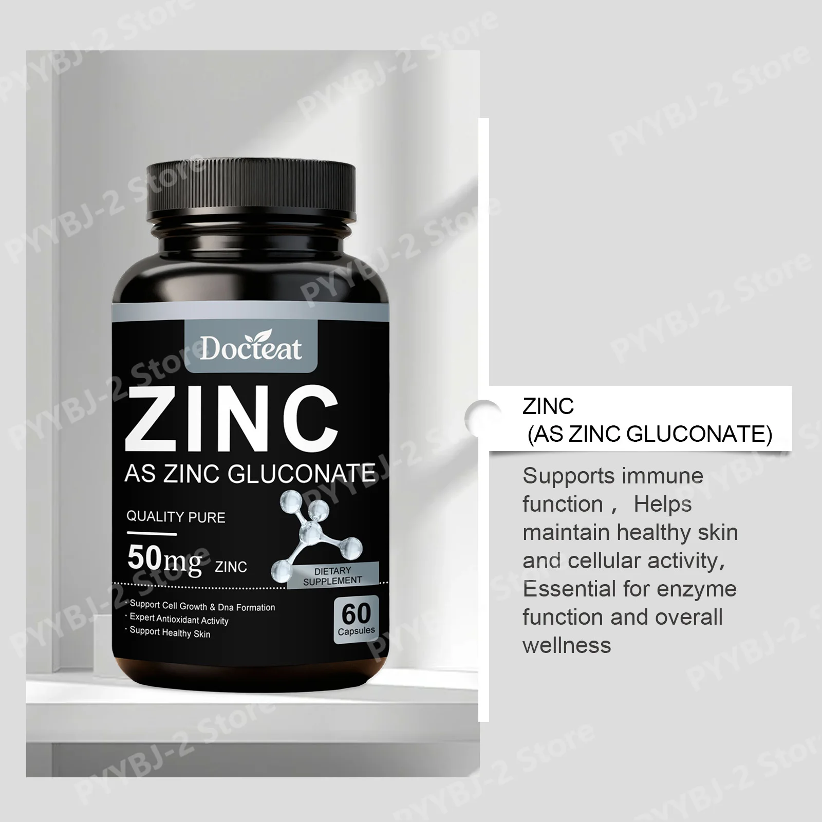 Zinc Gluconate Capsules 60 Count, 50 Mg Zinc Per Serving Immune Support Cellular Health Daily Zinc Nutrition