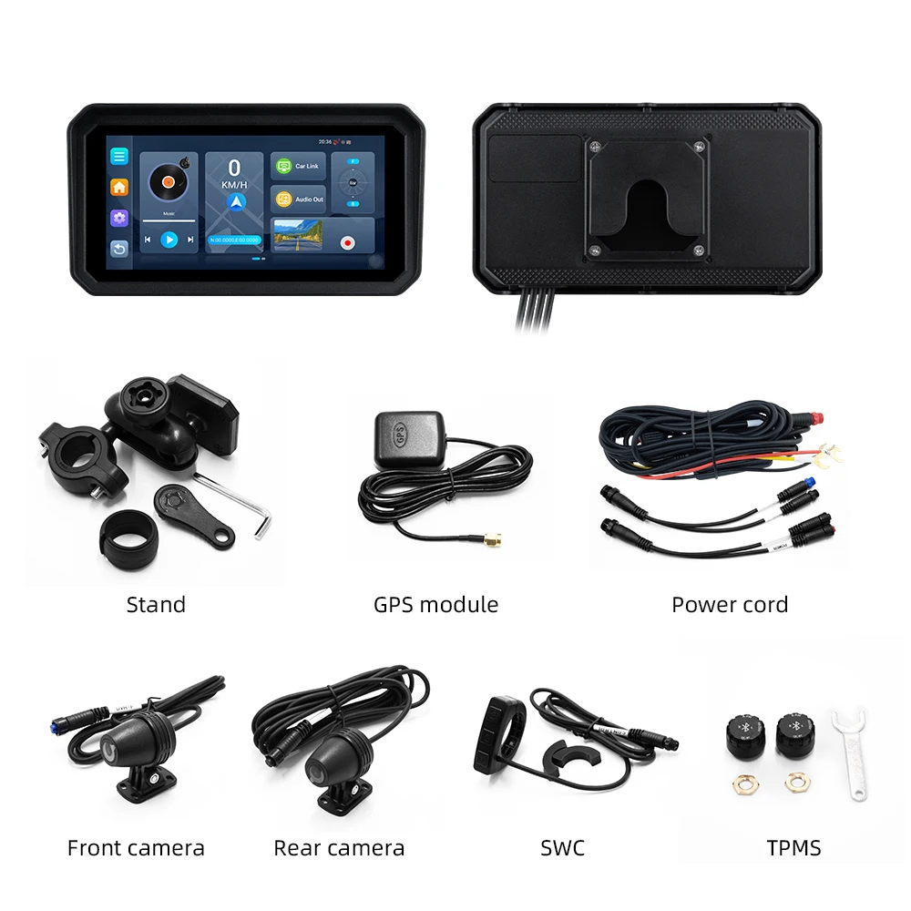 IP67 Linux 6 Inch Motorcycle Touch Screen Motorcycle Carplay Navigation GPS Android 4GB+64GB Wireless Apple Carplay Android Auto