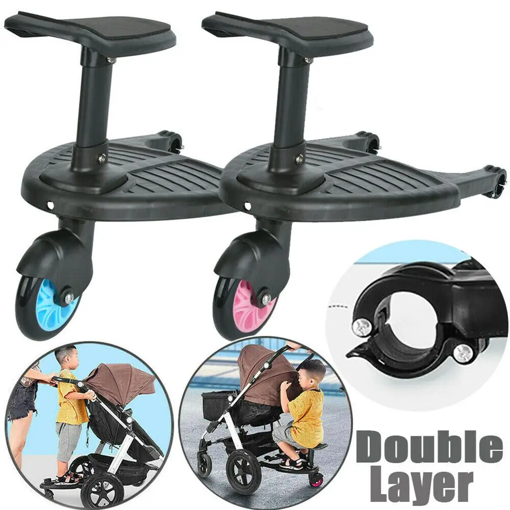 Comfortable Wheeled Board Stroller Ride Kids Toddler Buggy Pushchair Adaptor Standing Plate for Age 3-7 Child