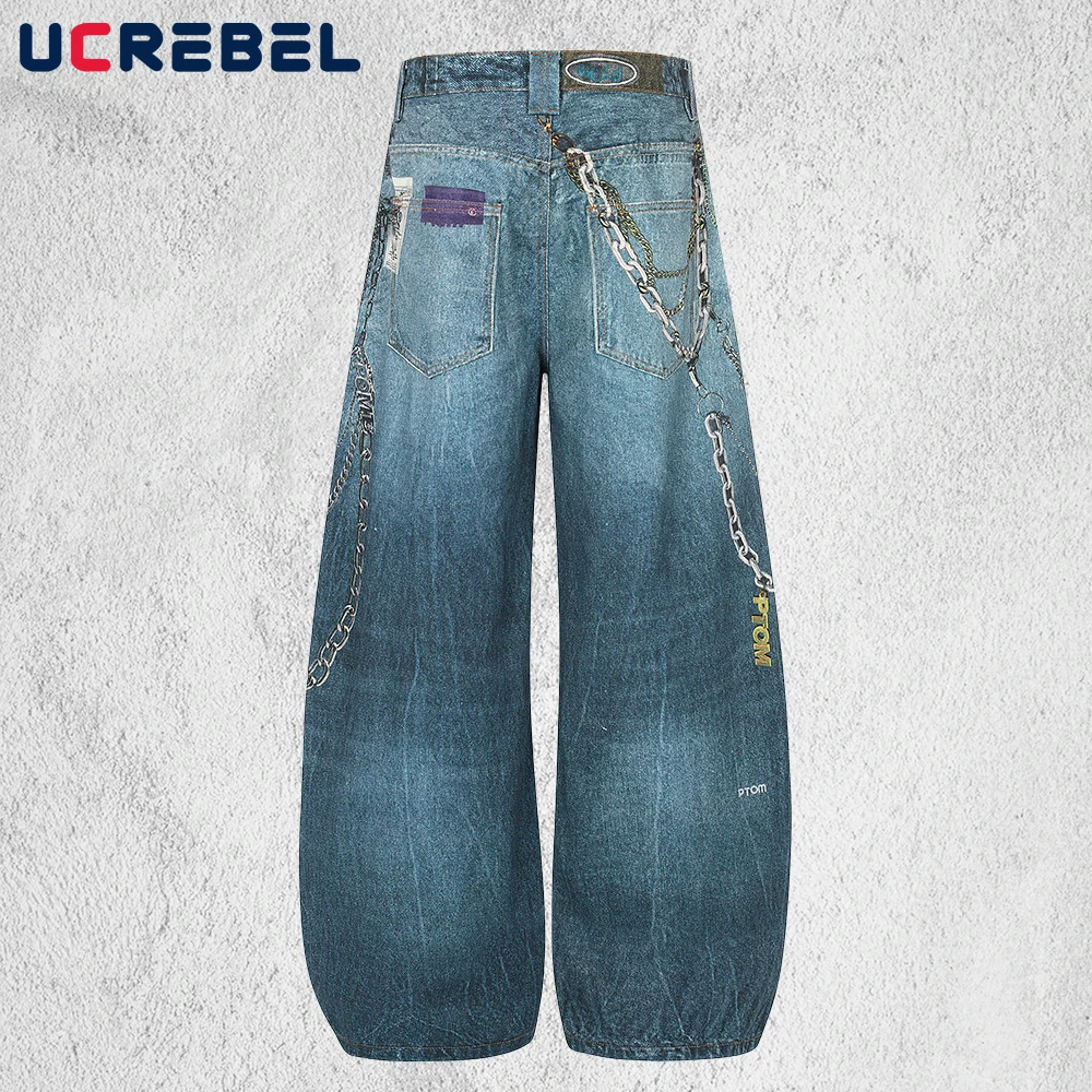 Cartoon 3D Digital Printing Jeans Mens Washed Vintage Hip Hop Casual Wide Leg Baggy Denim Pants Man