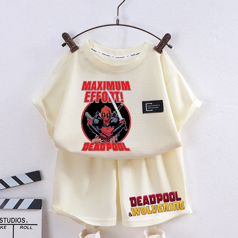 Deadpool and Wolverine Children Tops Shorts Set Cartoon Anime Graphic T Shirts Kids Casual Sportswear 2024 Summer Baby Clothing