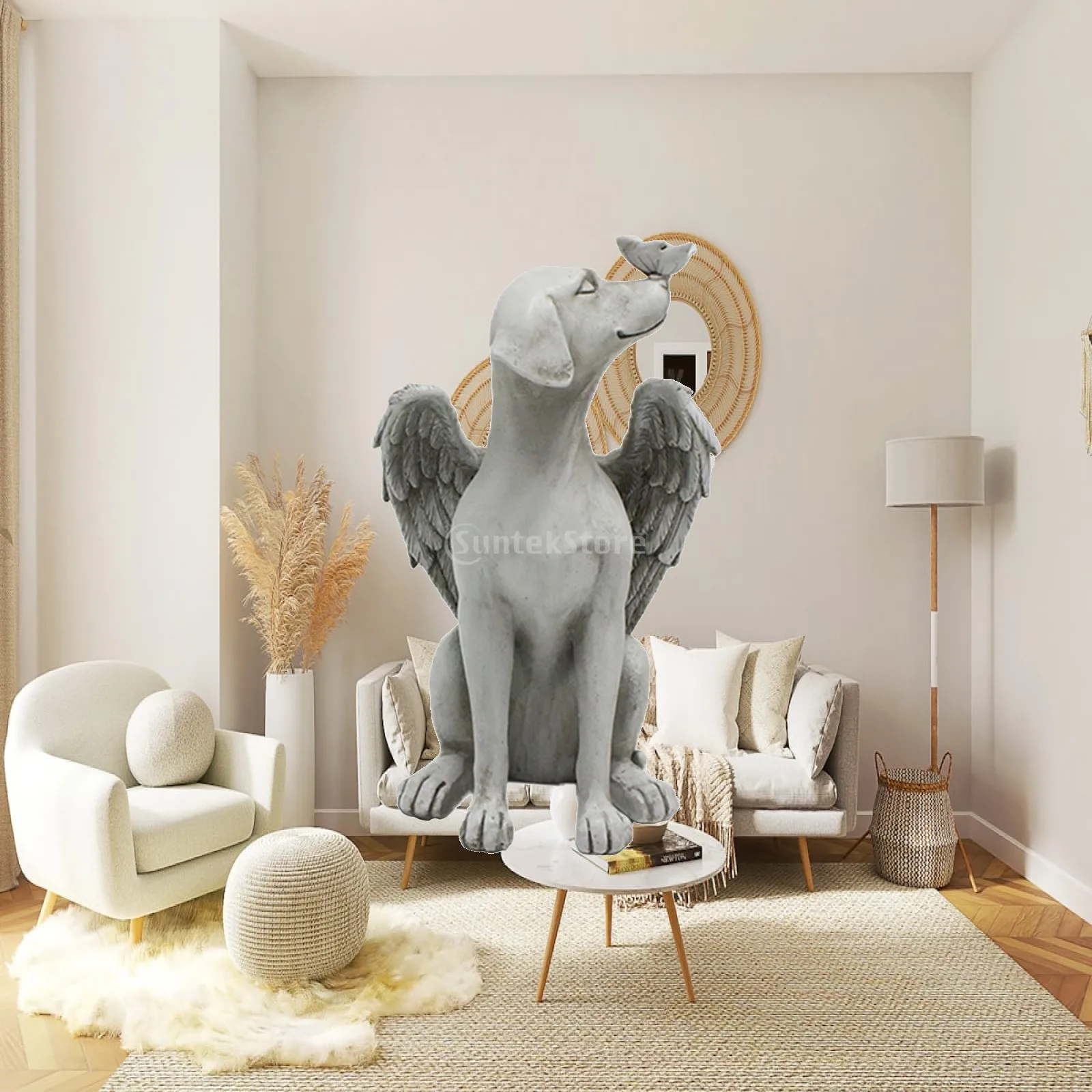 Dog Sculpture Outdoor Indoor Decorative, Angel Pet Memorial Statue Grave Marker Tribute, Resin Crafts for Home Garden Yard