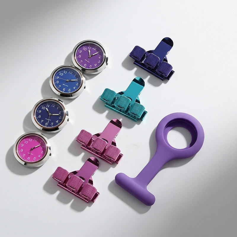 DIY الملونة التمريض الساعات أجزاء الحركة رئيس الملحقات لطلاب التمريض الهدايا فوب الجيب الوردي أرجواني ساعة طبية