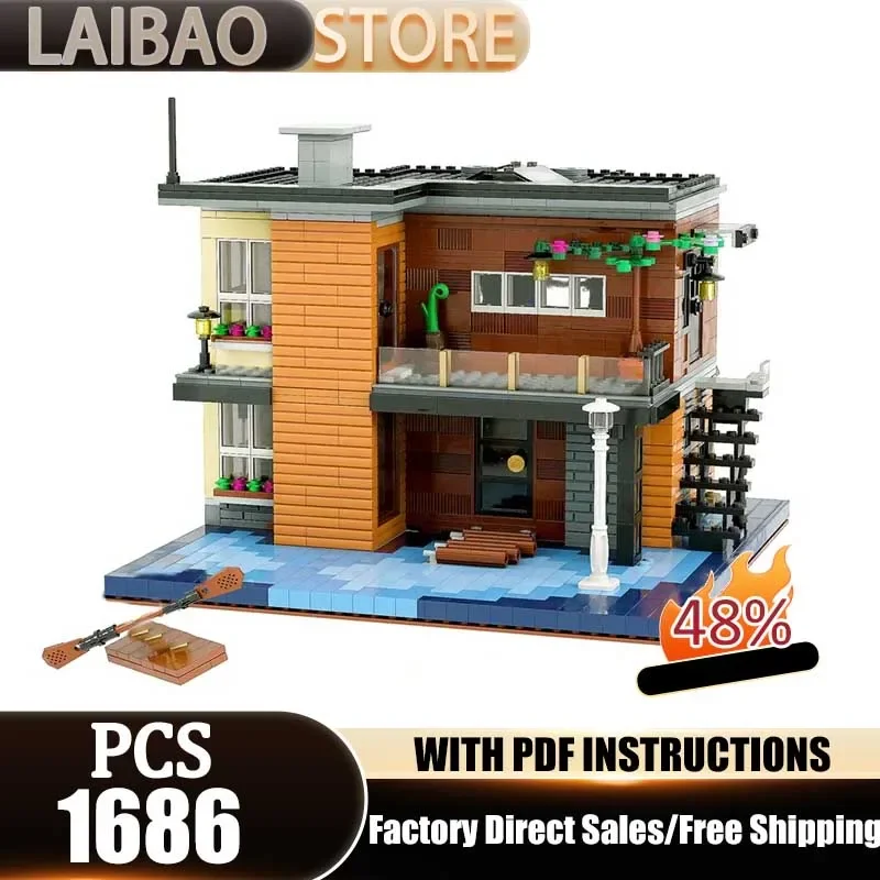City Street View Moc Building Blocks Lakeside House Model Technology Bricks DIY Assembly Toys Construstion Holiday Set Gifts
