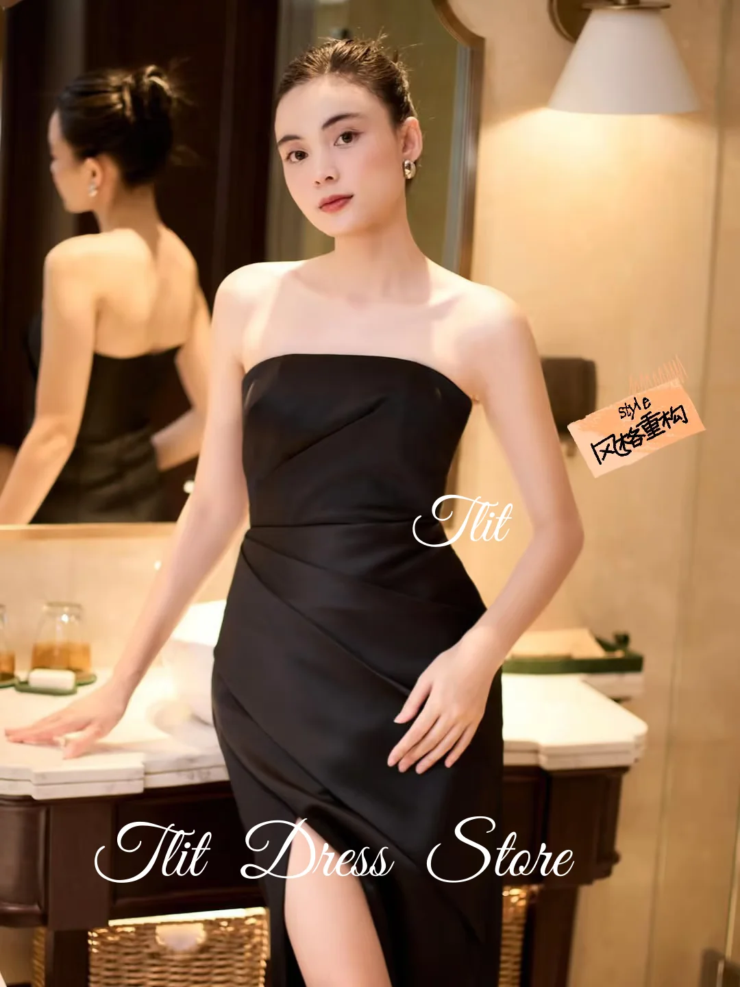 فساتين سهرة أنيقة من TLIT مصنوعة من الحرير الأسود والساتان حورية البحر فستان زفاف كوري لالتقاط الصور بدون حمالات فساتين حفلات مخصصة #2
