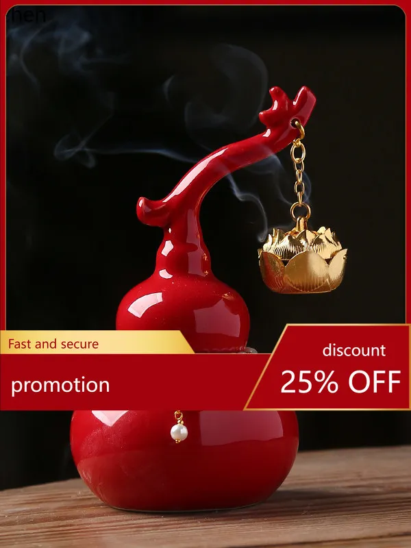 

CZ Red Purple Gourd Ceramic Ornament Zen Incense Burner Lotus Creative Tea Table Decoration Tea Space Ornament