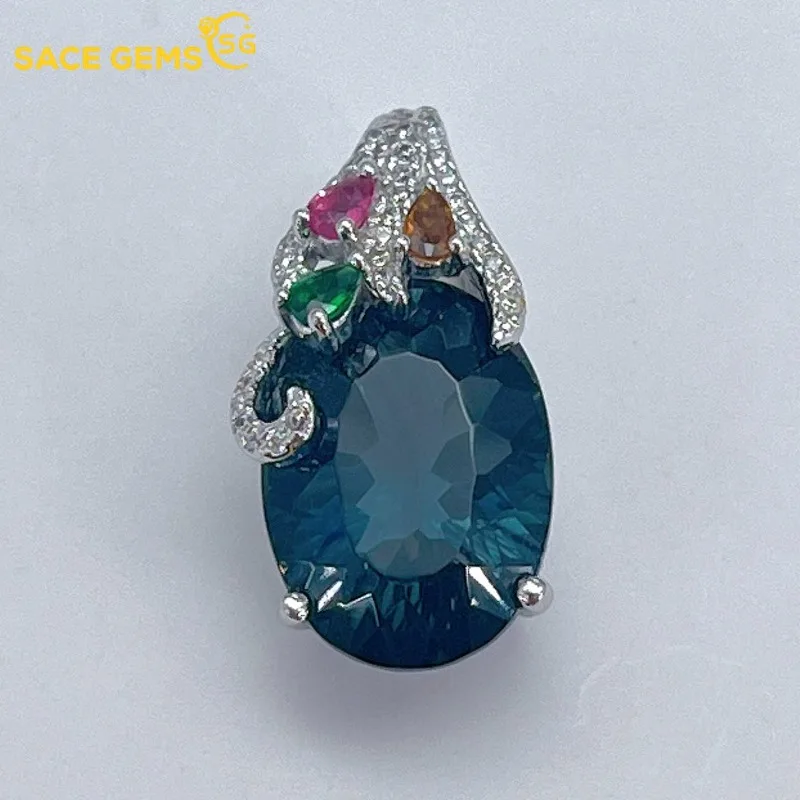 

SACEGEMS Роскошное ожерелье с подвеской из натурального лондонского голубого топаза 10*14 мм из стерлингового серебра 925 пробы для женщин, для коктейльных вечеринок, изысканные ювелирные украшения, подарок