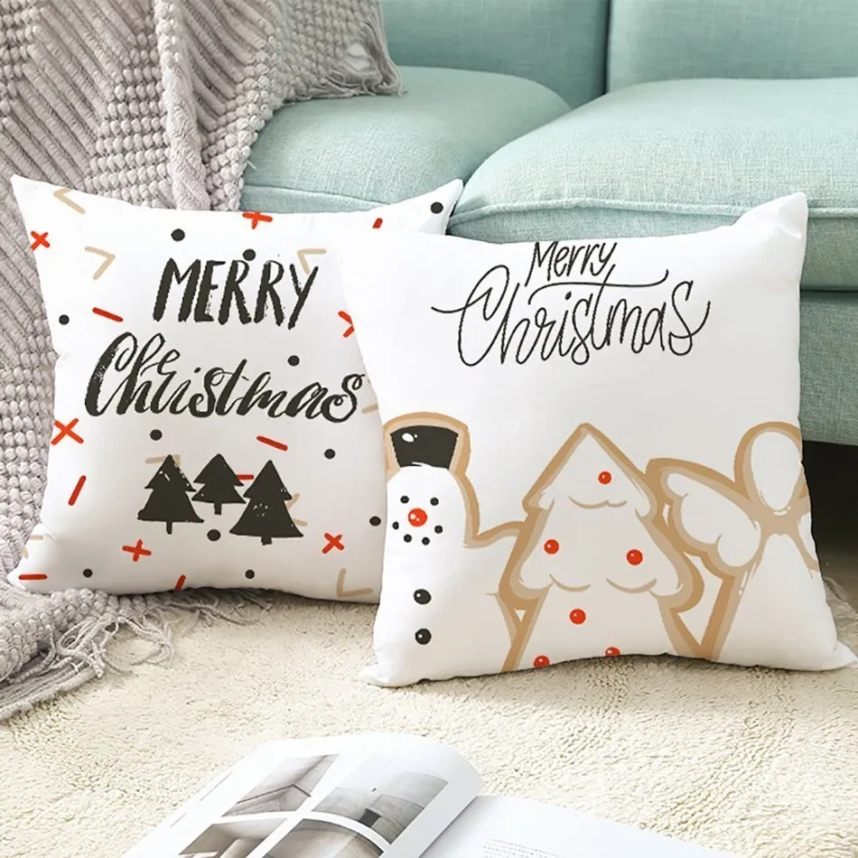 Merry Christmas Pillow Covers Tree Snowman Farmhouse Cushion Cover Xmas Gifts Home Decore Navidad 2021 Happy New Year 2022