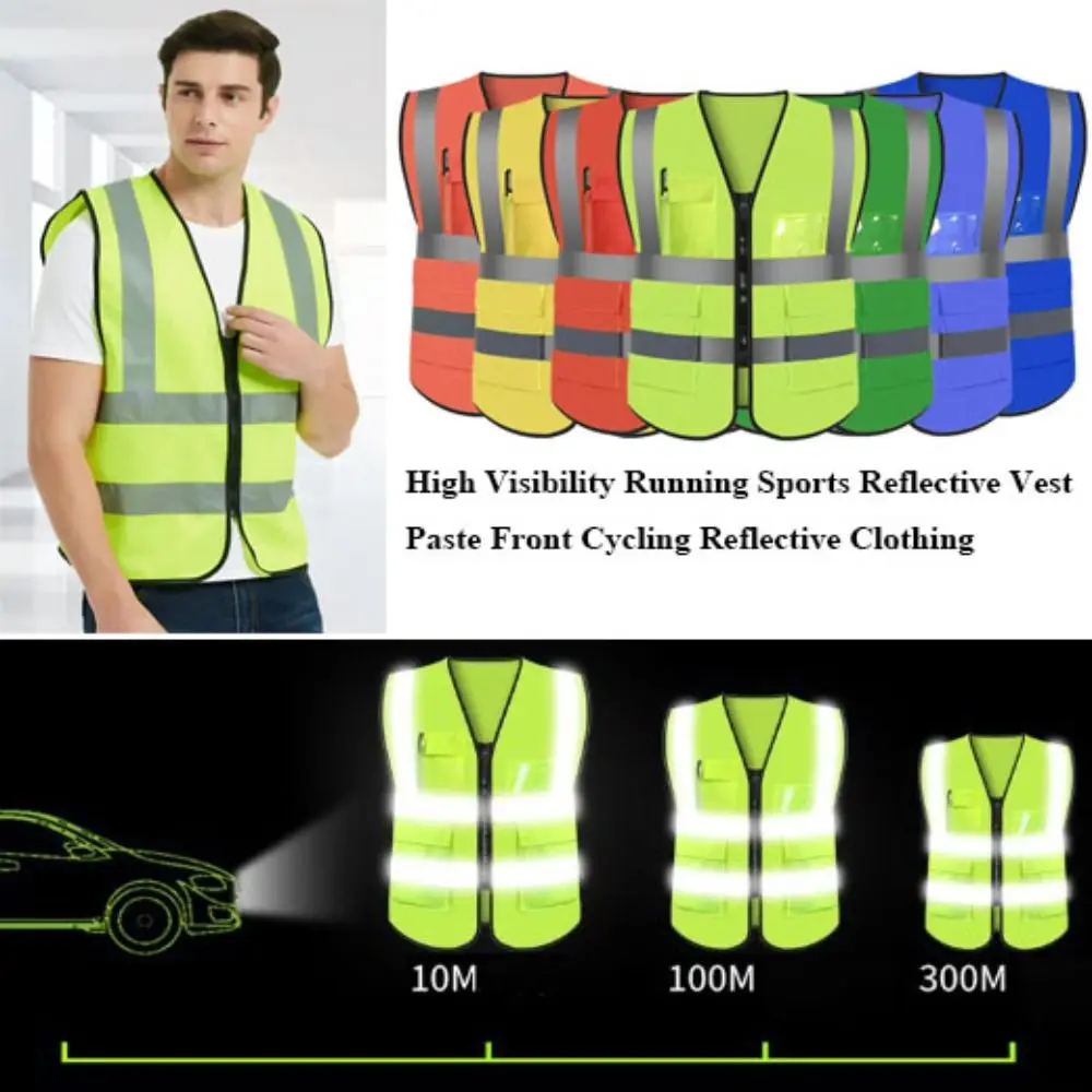 High Visibility Running Sports Vest Multicolors with Pocket Front Cycling Clothes Reflective Vest Paste