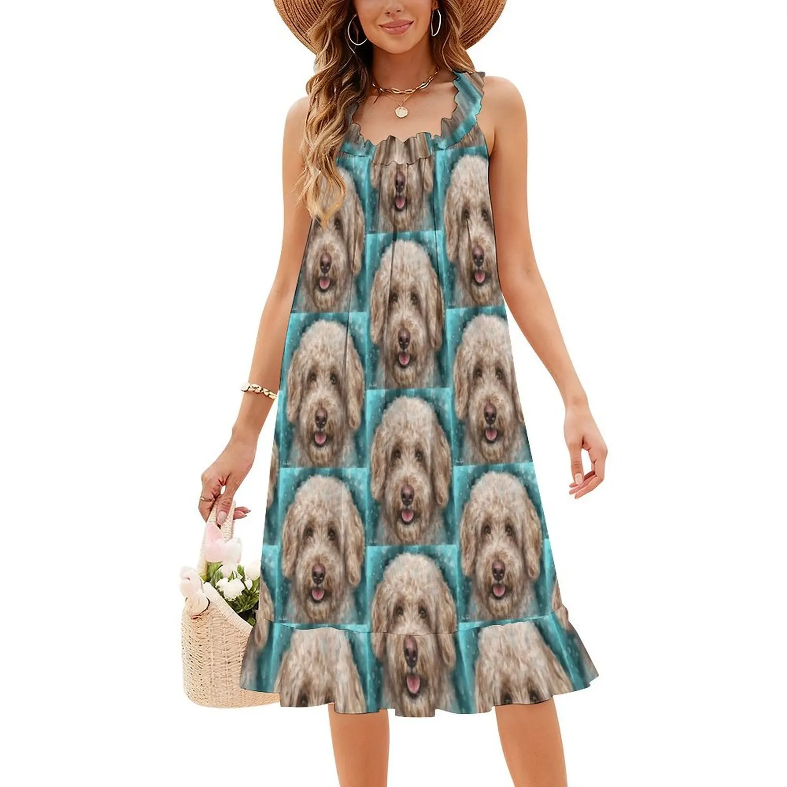 لوحة معاصرة لكلب رائع مع فستان بوهيمي عتيق بأكمام منتفخة أو خيارات بلا أكمام لفستان النساء #4