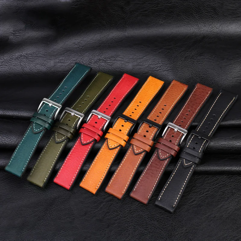 Italian leather waterproof rubber watch strap for Omega Breitling Tag Heuer IWC Hamilton watch band 19m 20mm 21mm 22mm 23mm 24mm