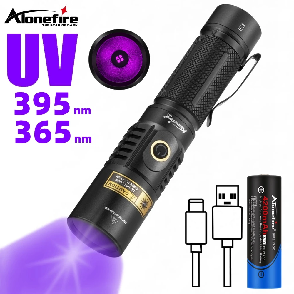 Alonefire SV67 UV Flashlight 365nm Ultraviolet Fluorescent agent Detector Invisible Torch for Pet Stains Hunting Marker Checker