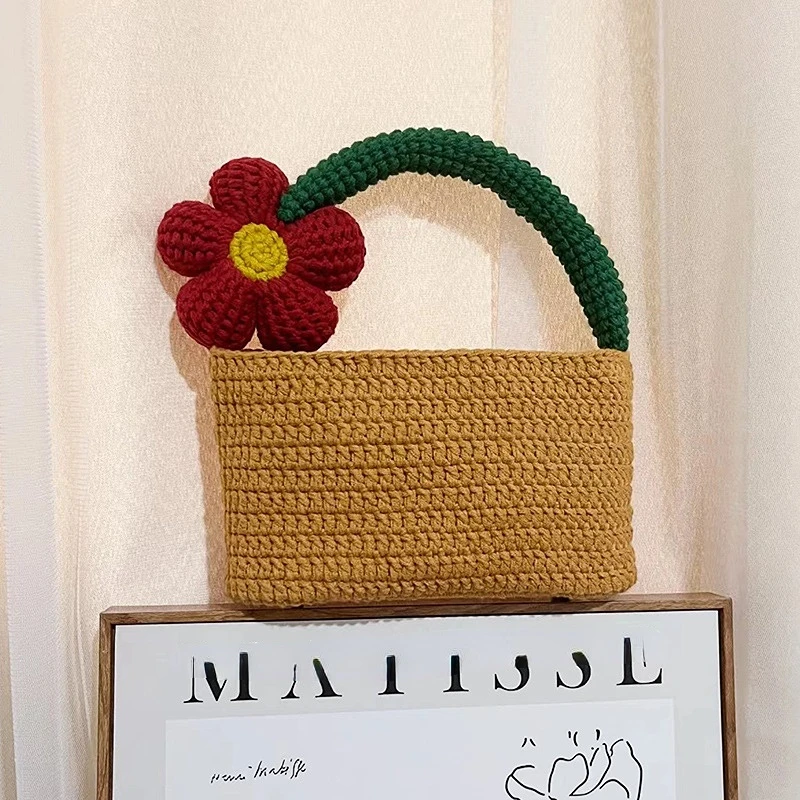 

DIY Hand Crochet Knitting Wool INS Flower Flower Single Shoulder Messenger Simple Lady Bag