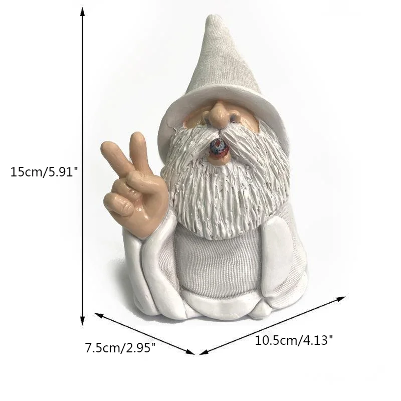 Garden Dwarf Decoration Resin Crafts White Robe Smoking Dwarf Vertical Middle Finger Garden Landscape Decoration