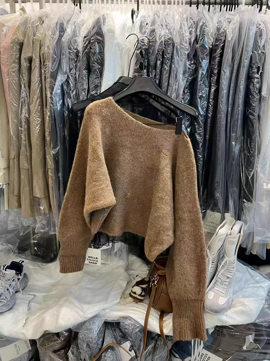 Lose ort Gestrickte Pullover frauen Sle Herbst Winter Neue Ankunft Koreanische Version Casual oulder Bared Overhead Top