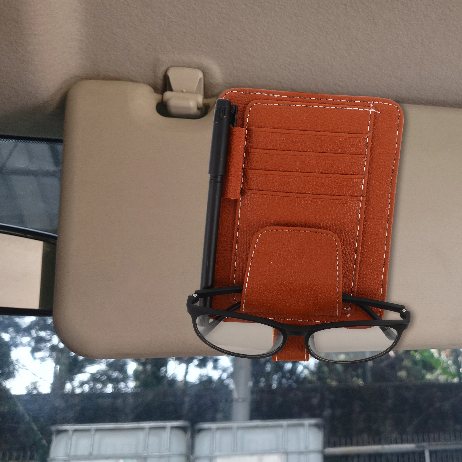 

Visor Storage Bag Glasses Organizer Pu Card Holder Sunglass Clip For Car Visor Storage Photo Clip Easy Access