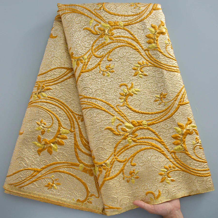 Luxuriöser Afrikanischer Brokat-Jacquard-Spitzenstoff, Hochwertiger Blumenmuster-Stoff für Damen-Abendkleider und Ballkleider