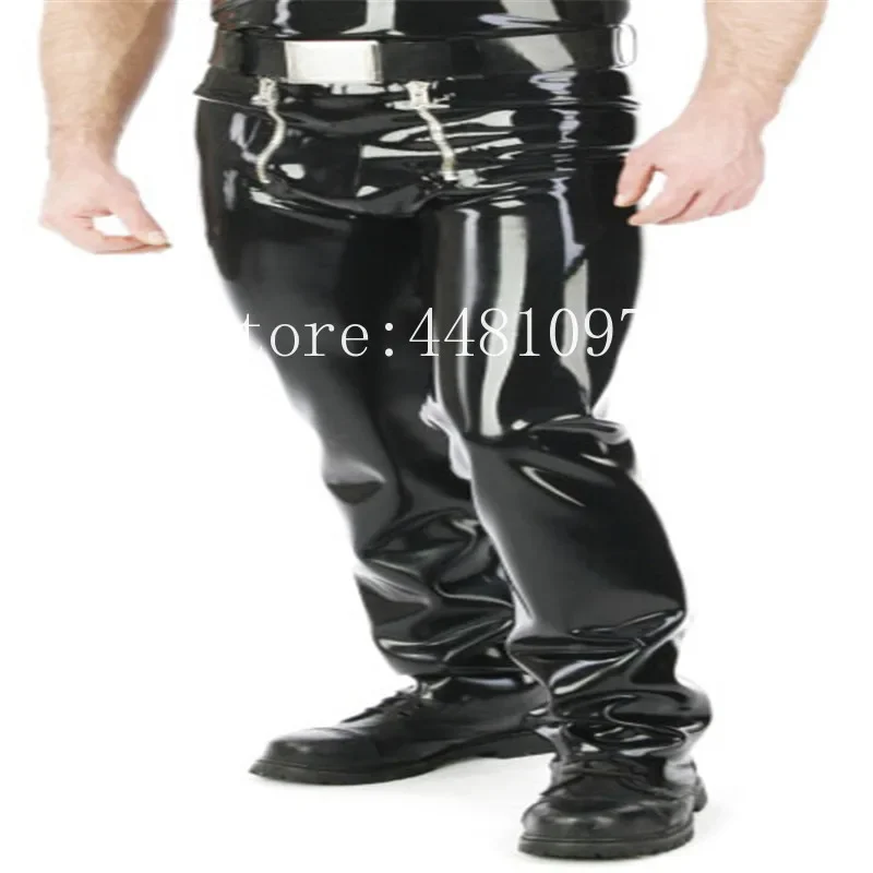 Latex Pants Men's Rubber Jeans with Front Flat Codpiece Customize