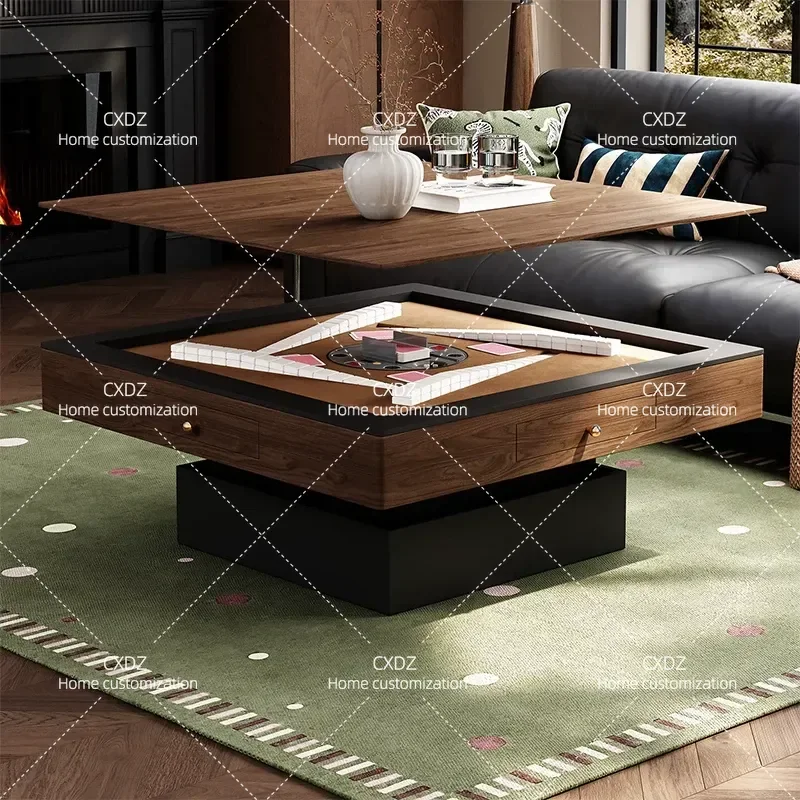Automatic Lifting Mahjong Coffee Table Rock Slab Poker Entertainment Table Dual Purpose Integrated Design for Small Apartment
