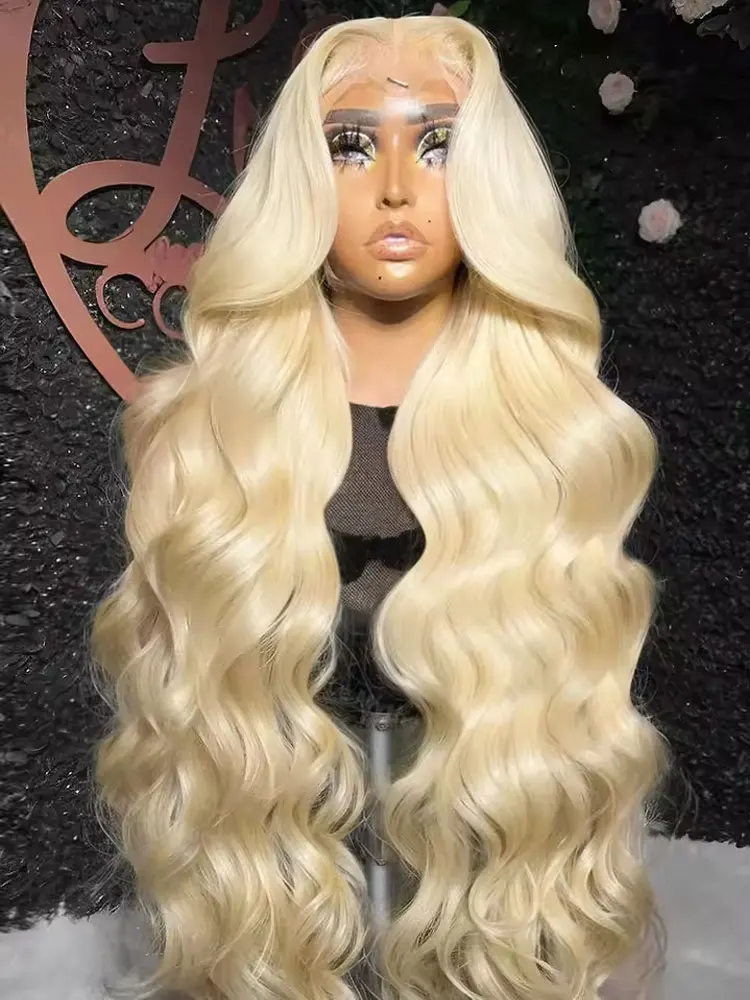 

#613 13x6 Lace Front Wig Human Hair 34 Inch Blonde Wig Human Hair 250% Density Body Wave HD Blonde Lace Frontal Wig Pre Plucked