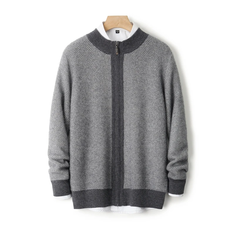 

Autumn and Winter Men's Classic Australian Cashmere Cardigan Long Sleeve Knitted Zipper Sweater High Quality Soft Loose Top