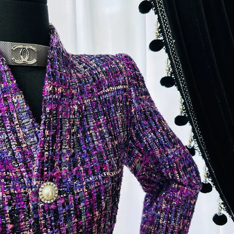 الفاخرة عالية الجودة الوقوف طوق تويد خندق معطف طويل الأكمام منتصف طول سترة واقية سليم صالح المرأة معطف واحدة الصدر #6