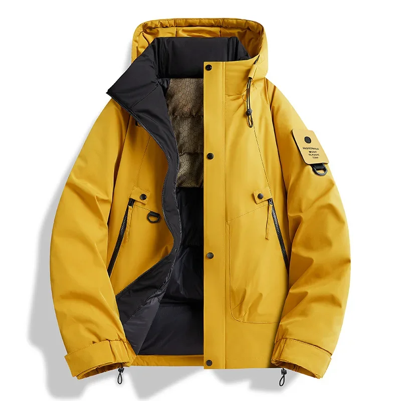 New Fashion Autumn Winter Men's Solid Color Simple Basic Casual Trendy Loose Outdoor Hooded Parkas Male Clothes Quilted Coats