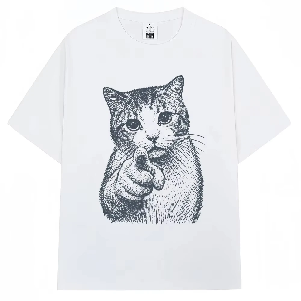 Funny Cat Meme Graphic T Shirts Last Warning Pointing Cat Fashion Vintage T-Shirt Men Women Humor Oversized 100% Cotton T Shirt