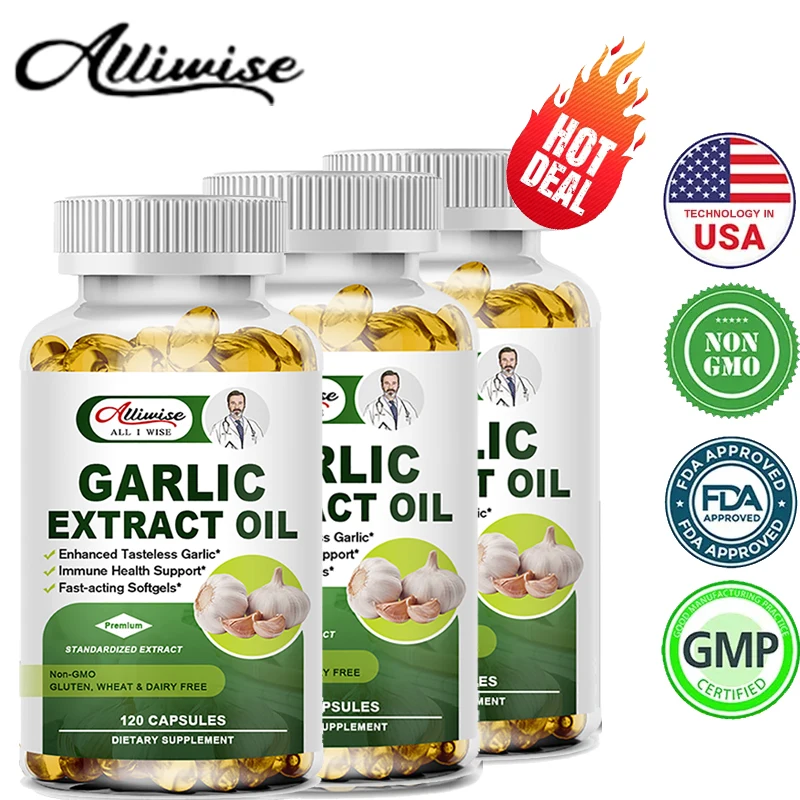 Alliwise Organic Garlic Capsules 5000 Mg  Lower Cholesterol Promote Cardiovascular Prevent Cardiovascular Health Diet Improves