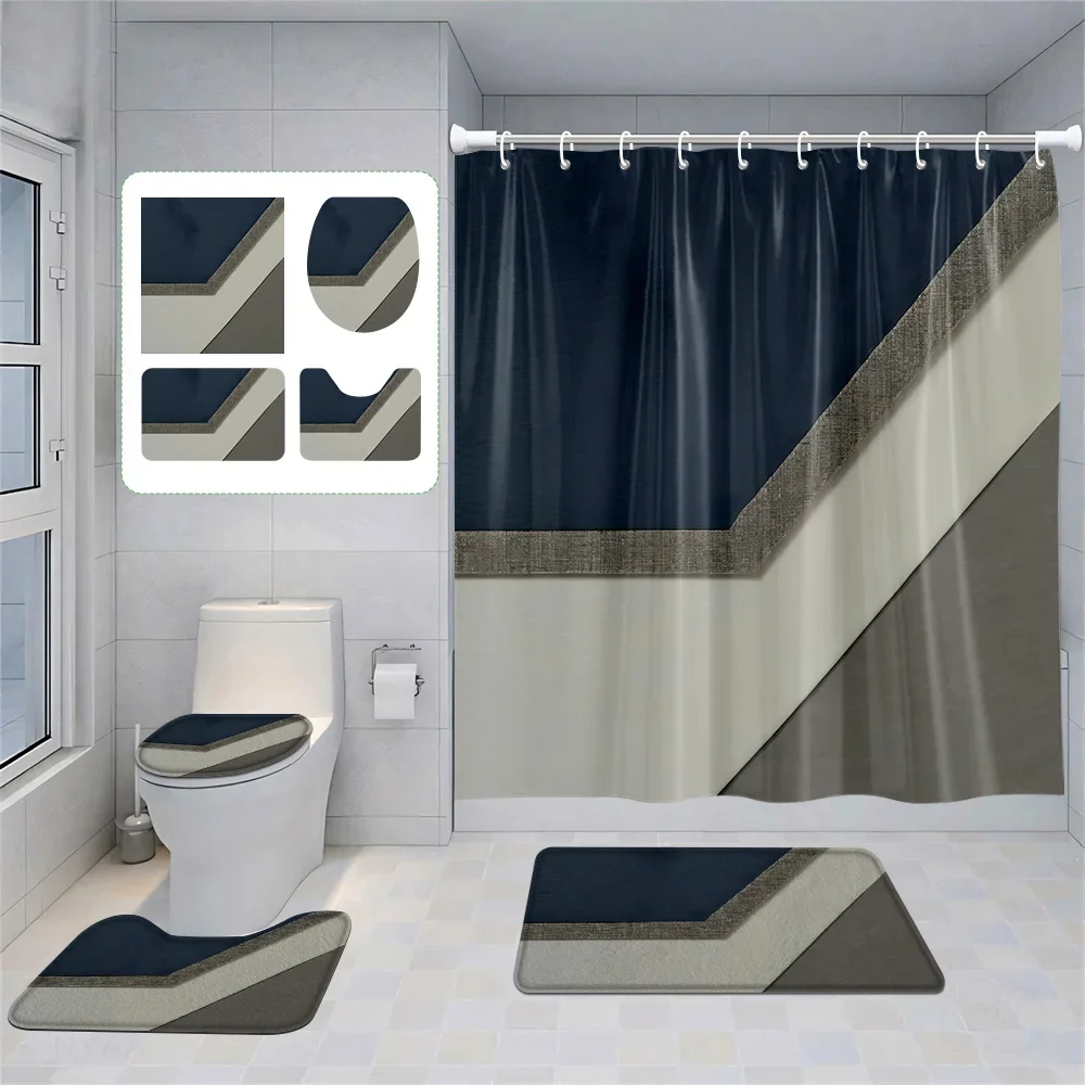 

Скандинавский минималистичный абстрактный геометрический костюм для ванной комнаты Morandi, занавеска для душа, напольный коврик, коврик для унитаза, четырехсекционное украшение для дома