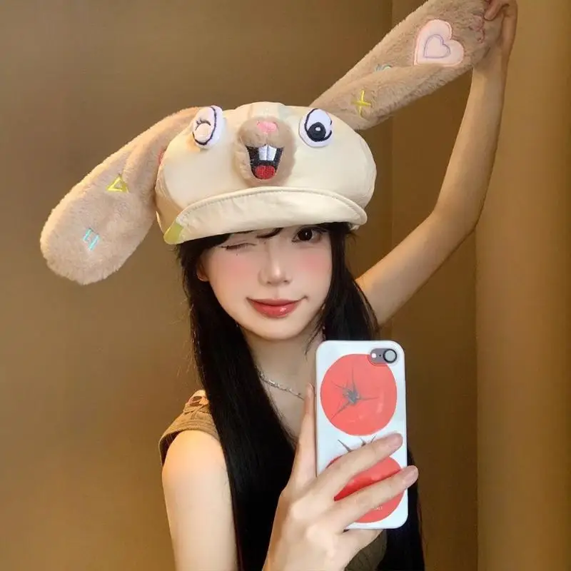 لطيف الكرتون طويل الأذن أرنب مثمنة الرسام قبعة للنساء الفتيات الخريف الشتاء عادية تنوعا قبعة الهدايا