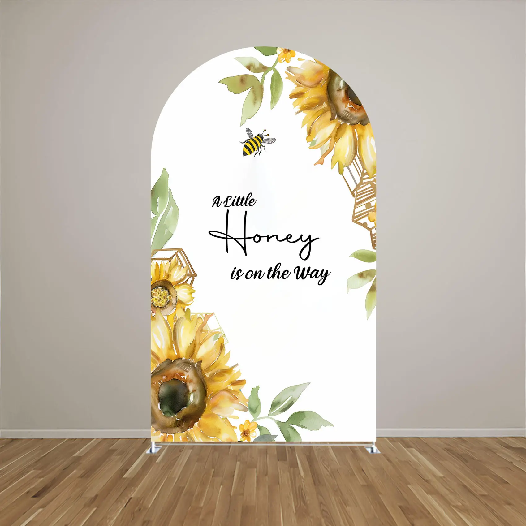 Bee Arch Backdrop Cover,A Little Honey is on the way,Baby Birthday Baby Shower Party Decoration,Double-sides-Elasticity-Washable