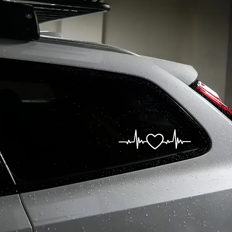 

1PC EKG Heartbeat & Heart Shape Sticker Black Line Design Adhesive Decal for Car Decorative