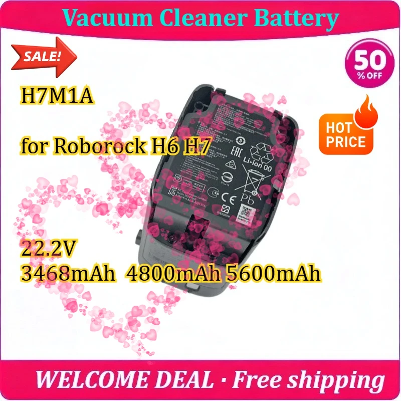 [New] H6M1A H7M1A for Roborock H6 H7 22.2V 3468mAh  4800mAh  5600mAh Handheld Vacuum Cleaner Battery Replacement Lithium Battery