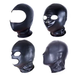 PU Leather Padded Strapped Zipper Head Hood Blindfold Harness Mask BDSM Open Mouth Eye Nose Bondage Headgear Sex Toy Adult Party