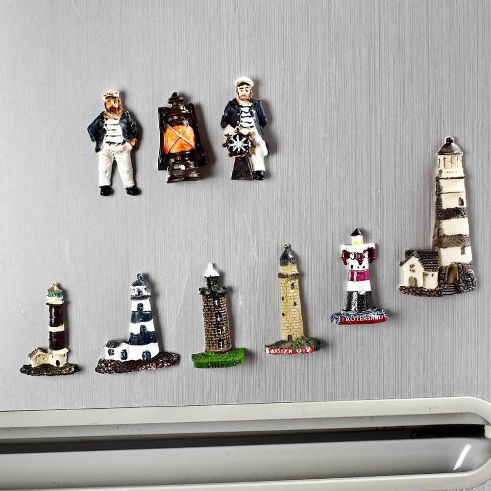 

5 PCS Lighthouse Refrigerator Stickers Aesthetic Magnets Mediterranean Natural Resin Fridge Nautical Mini Style Decor Beach