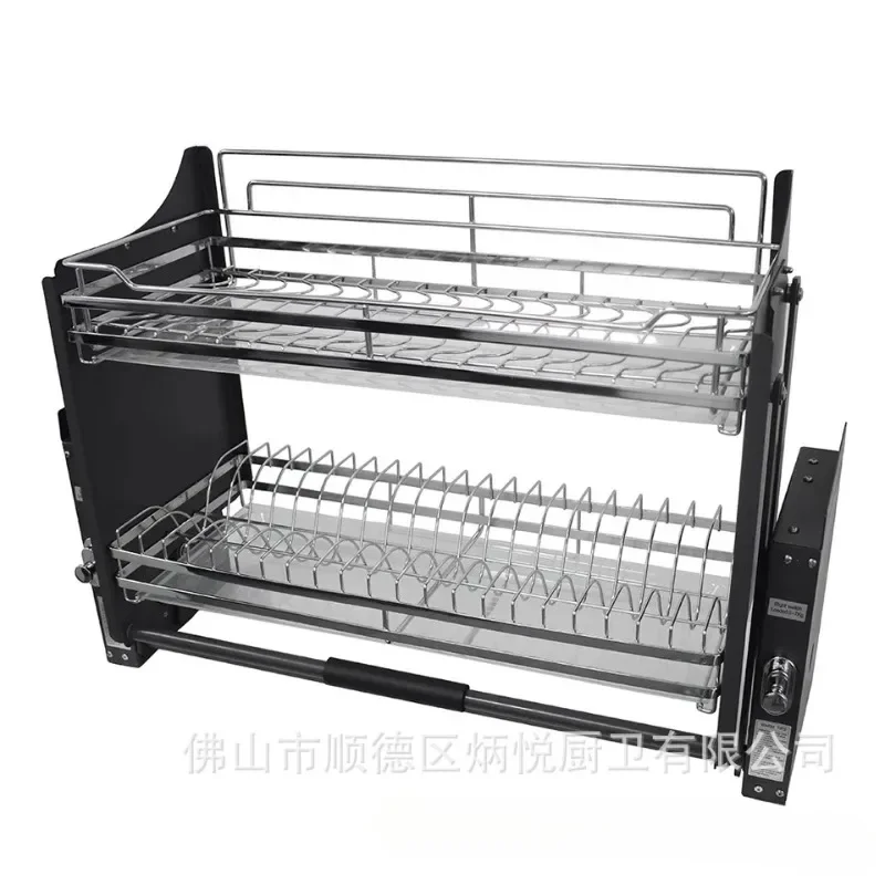 

304 Stainless Steel Kitchen Cabinet Lift Basket Cabinet Storage Double Layer Dish Basket Damped Buffer Basket