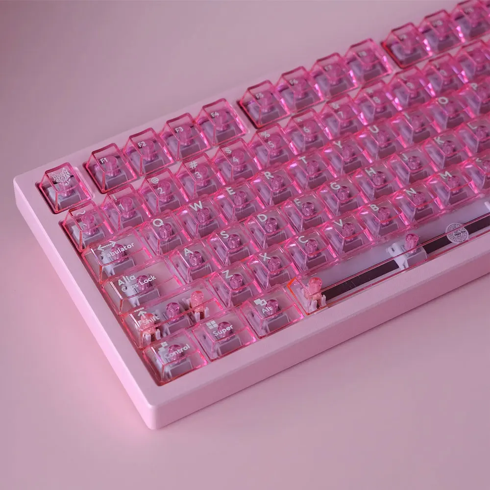 114 Keys Glacier Pink Transparency Keycaps Set Cherry Height PBT Thermal Sublimation For 61 87 98 104 108 Mechanical Keyboard