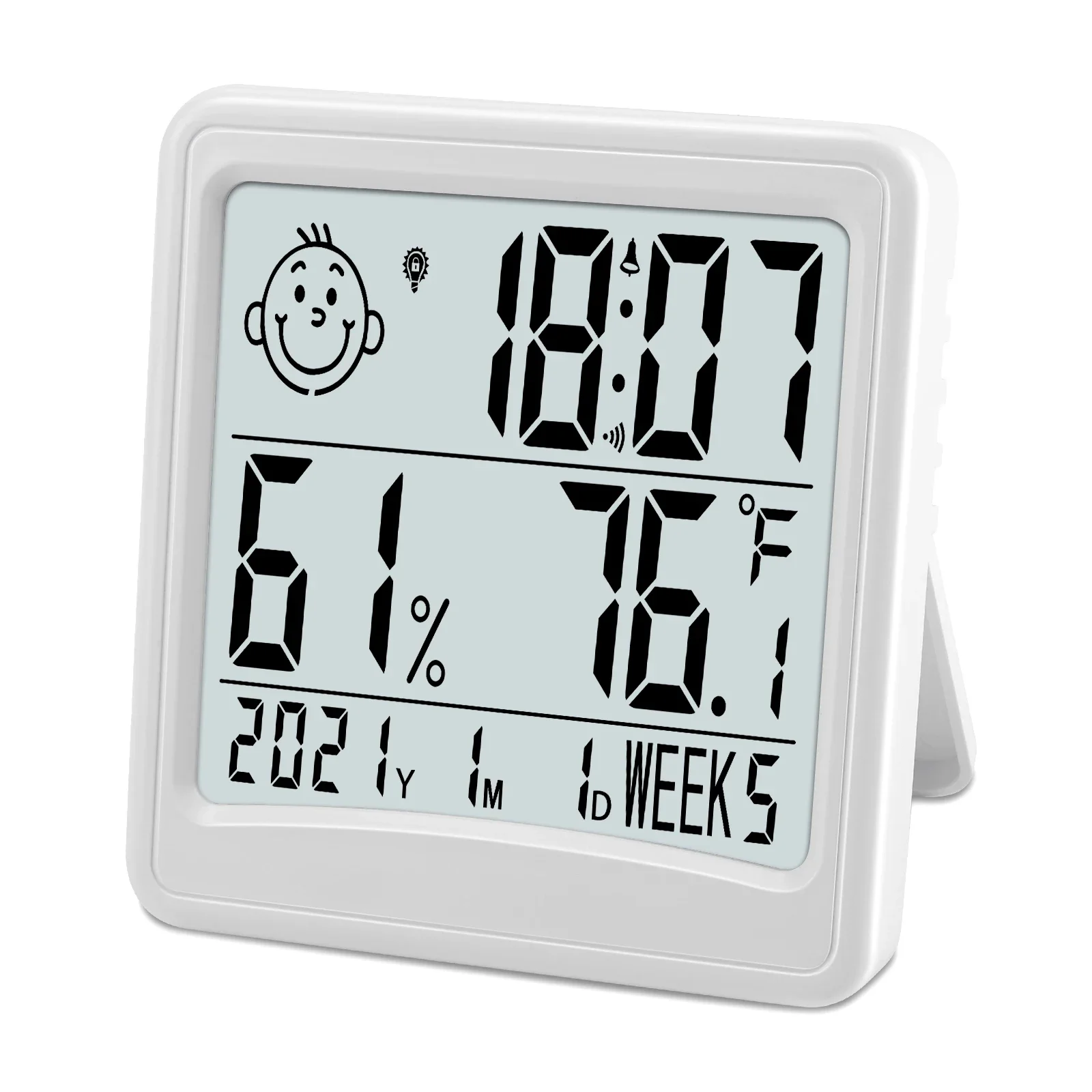 LCD Digital Thermometer Hygrometer Indoor Electronic Temperature Hygrometer Time Display with Alarm clock Backlinght Function