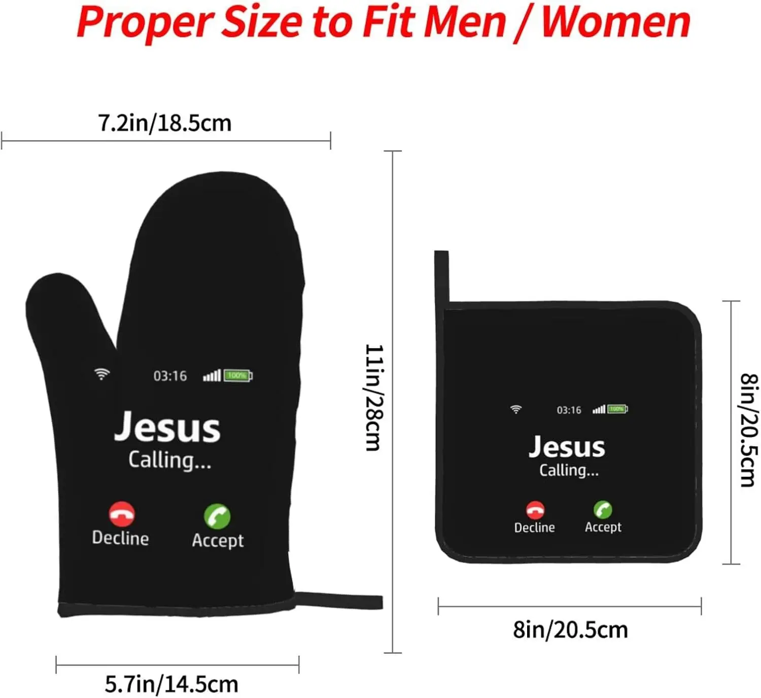 Jesus is Calling Christian Oven Mitts and Pot Holders Sets 4 PCS Set Heat Resistant Gloves Hot Pads for Kitchen Cooking Baking