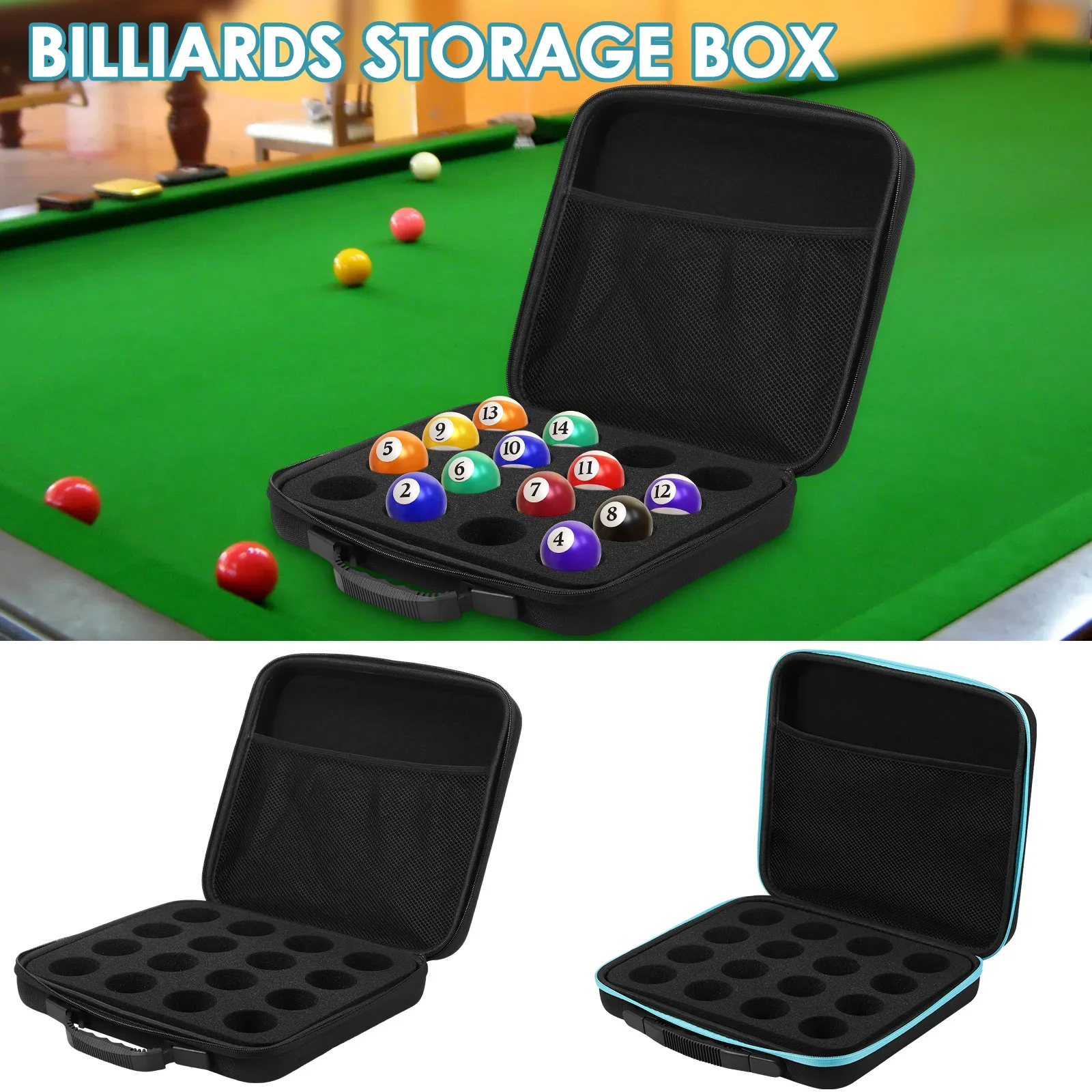 

16 Grids Billiard Balls Bag Travel Pool Ball Storage Case Professional with Carry Handle and Double Zipper Billiard Accessories