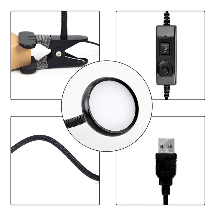

USB Charging Eye Protection Light Flexible Gooseneck LED Desk Bedside Lamp 3 Brightness Levels Sturdy Metal Clip Warm White
