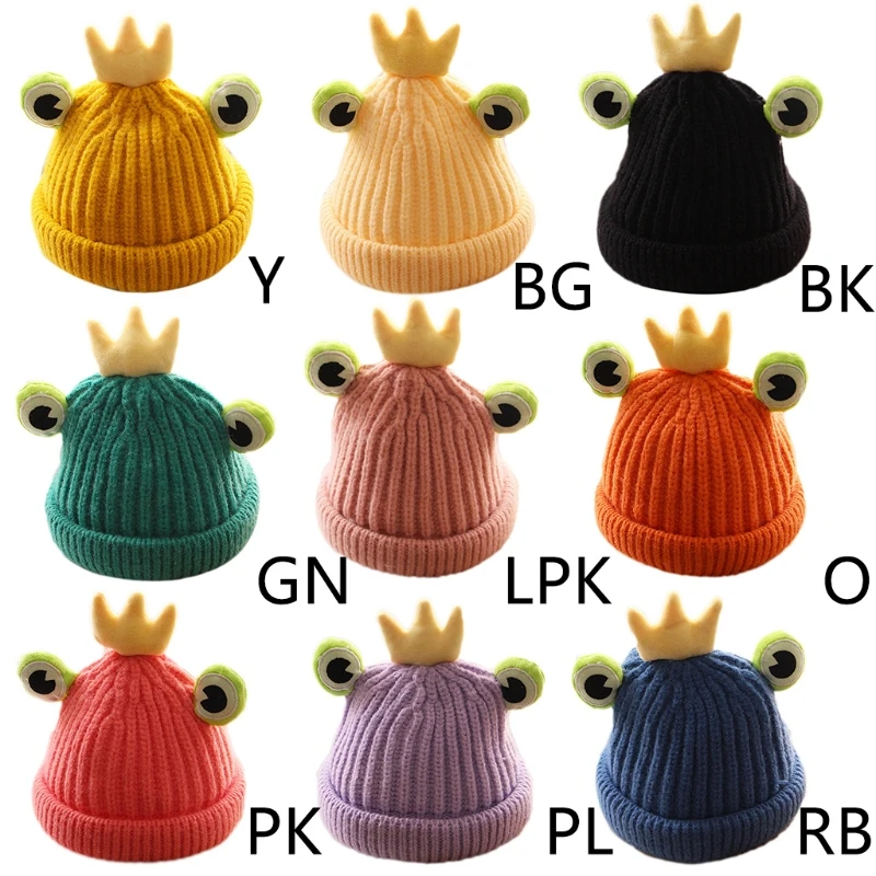 Sweet Casual Children Cartoon for Frog Big Eyes Knitted Hat Knitted Beanie Hat Knitting Autumn and Winter