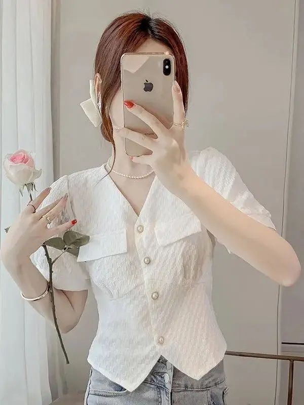Dolce Estate 2025 Donna Slim Fit V-Ne ort Sve Chiffon irt Faionable Coreano Sle Pendolarismo irt Regular Sve Le...