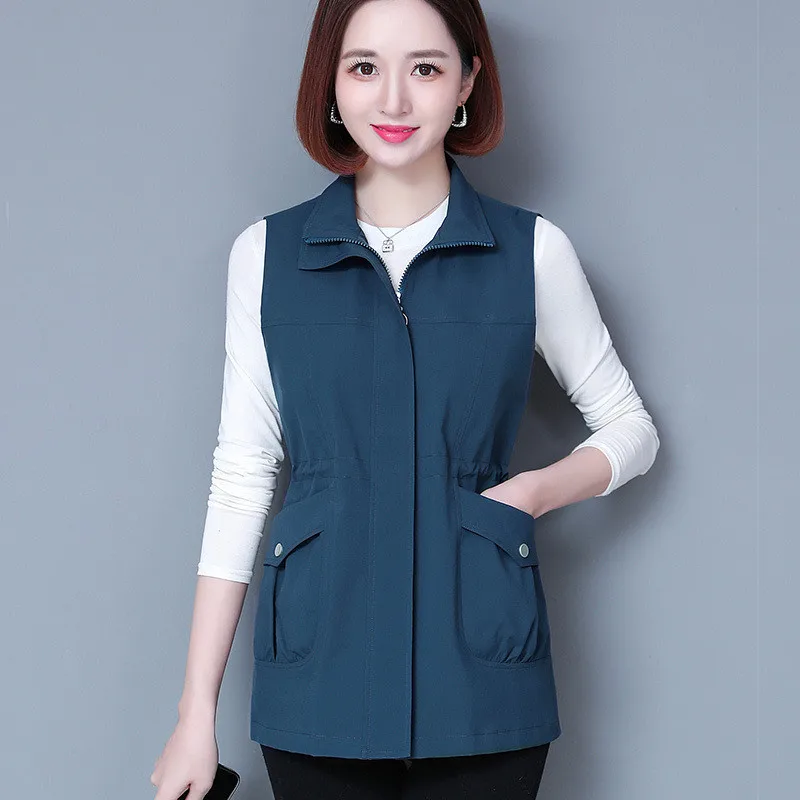 UHYTGF Spring Summer Vest Jacket Women\'s Korean Sleeveless Coat Female Thin Waistcoat Middle-Aged Mom Casual Tops Outerwear 2102