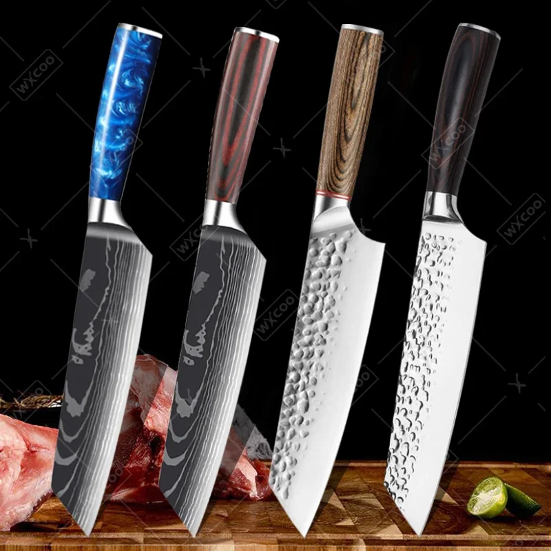 

WXCOO Specialised Kitchen Knives Hammered Forged Boning Knife Damascus Laser Pattern Chef Knife Fish Meat Cleaver Fruit Peeler