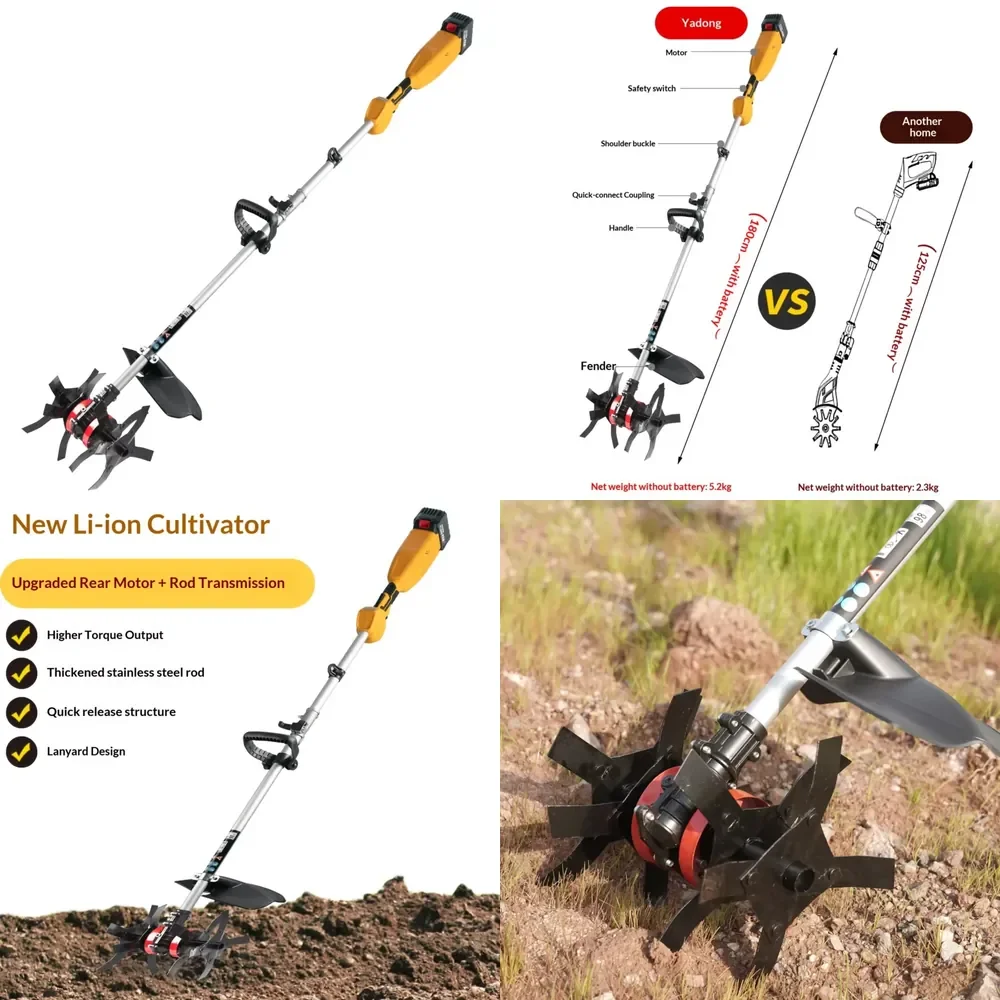 Lithium Battery Soil Loosening Machine Garden Cultivator Weeding Micro Tiller Electric Soil Turning Ditching Digging Machine
