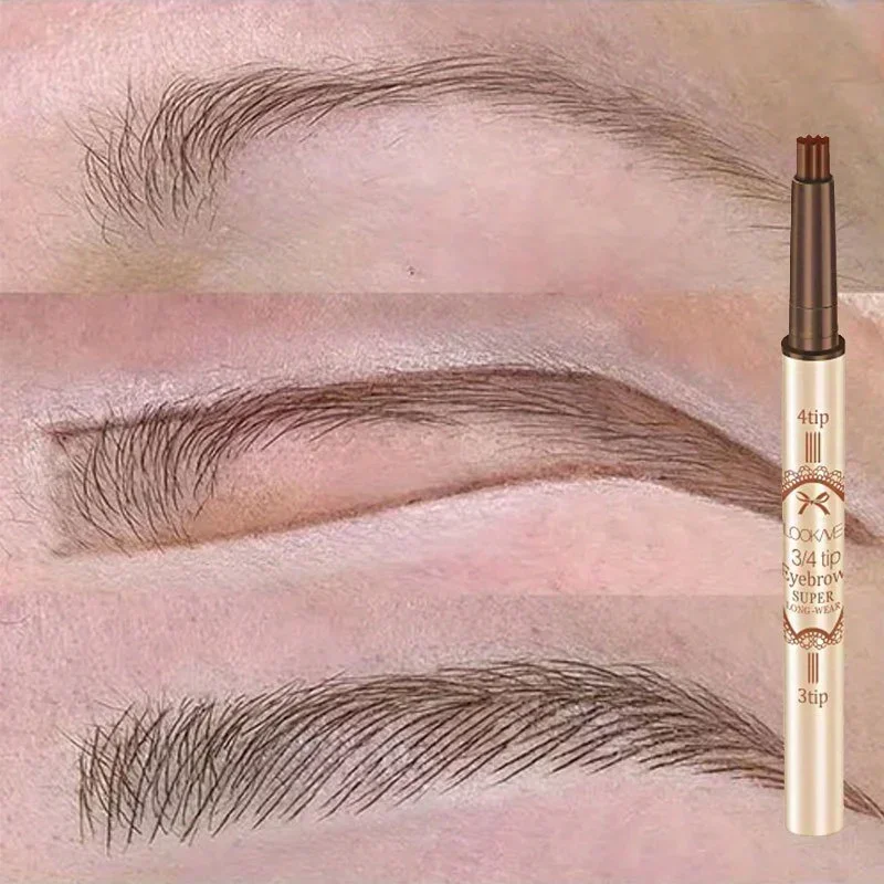 Donkerbruine wenkbrauw tattoo pen 4-punts wenkbrauwpotlood Waterdicht langdurig voorhoofdpotlood Cosmetisch